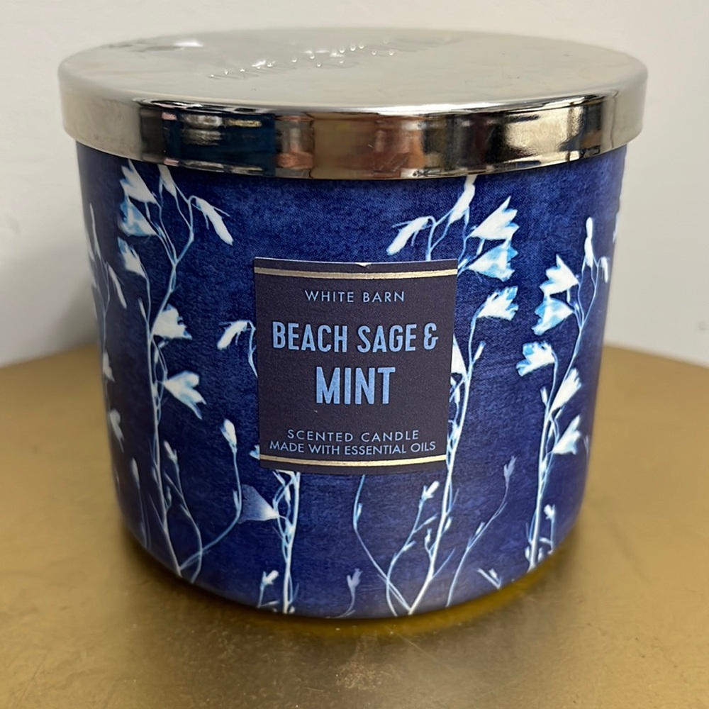 BATH & BODY WORKS BEACH SAGE & MINT 3 Wick Candle NEW